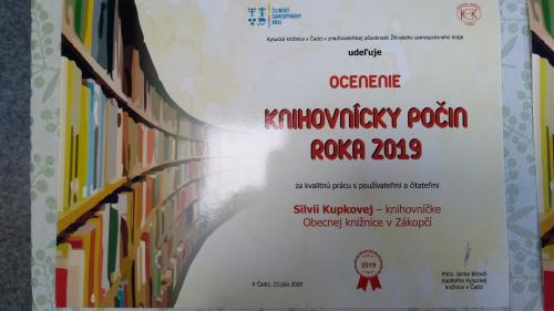 Ocenenie „Knihovnícky počin 2019“