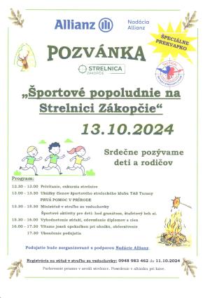pozvánka - Športové popoludnie na Strelnici Zákopčie